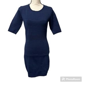 Cache Vintage bodyhugging bodycon knit ribbed dress navy blue medium Y2K